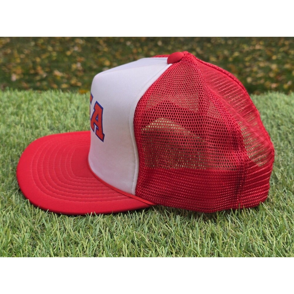 Vintage USA Snapback Trucker Hat Rope Foam New Old Stock Red White - Picture 5 of 13